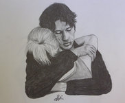 L'&eacute;treinte (crayon HB et Fusain)